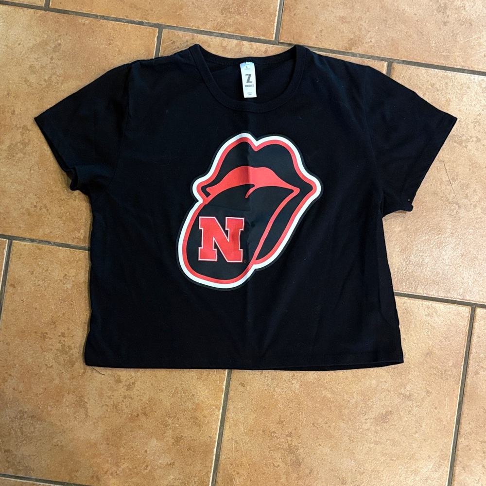 Nebraska Black Tee with Red Graphic